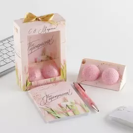 Подарочный набор, блокнот а6.32 листа, ручка, бурлящий шар 40 г (2 шт.)