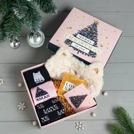 Набор подарочный новогодний kaftan merry christmas носки размер 36-39 (23-25 см), маска