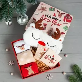 Новогодний подарочный набор kaftan happy year носки размер 36-39 (23-25 см), маска