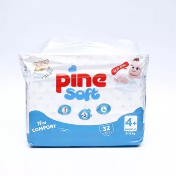 Подгузники детские pine soft 4+ maxi plus (9-16 kg), 32 шт