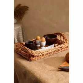 Поднос плетёный, прямоугольный, с бортами и ручками, 40х25х6 см