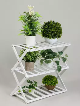 Подставка для цветов greengo, 3 полки, 50 25 46 см, напольная, бамбук, белая