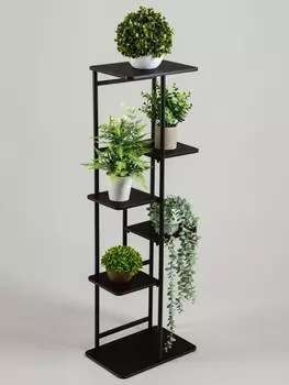 Подставка для цветов greengo, 6 полок, 3623106 см, напольная, каркас металл, полки мдф, черная