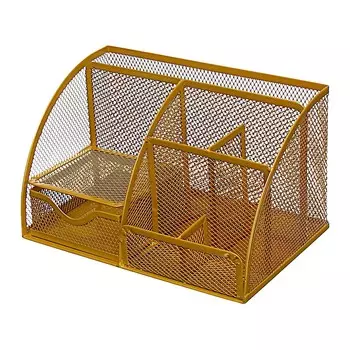 Подставка для канцелярских мелочей calligrata, 7 отделений, сетка, металлическая, золотая
