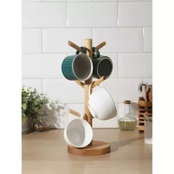 Подставка деревянная для кружек adelica, основа d=131,8 см, высота 34 см, вешалка 6,5 см, береза