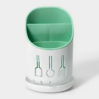 Подставка для столовых приборов доляна, пластик, 3 отделения, 11.511.518.6 см, зеленая, белая