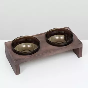 Подставка двойная с мисками из темного стекла 30 х 14,5 см х 6,5 см 2х250 мл, венге