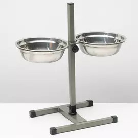 Подставка с мисками, 2 х 1,5 л, высота 50 см, разборная, зеленая