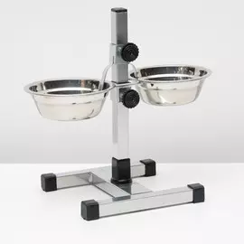 Подставка с мисками, 2 х 350 мл, высота 30 см, разборная с верхним фиксатором, хром