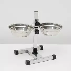 Подставка с мисками, 2500 мл, высота 30 см, разборная с верхним фиксатором, хром