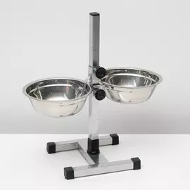 Подставка с мисками, 2700 мл, высота 40 см, разборная с верхним фиксатором, хром