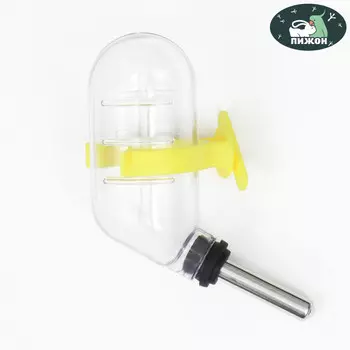 Поилка для грызунов с металлическим носиком 60 мл, 124 см, прозрачная с желтым креплением