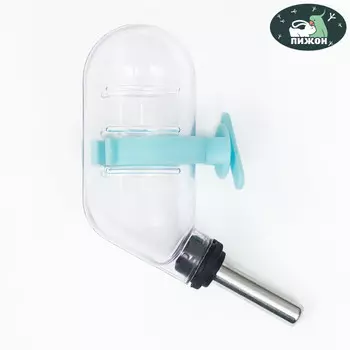 Поилка для грызунов с металлическим носиком, 60 мл, прозрачная с голубым крепление