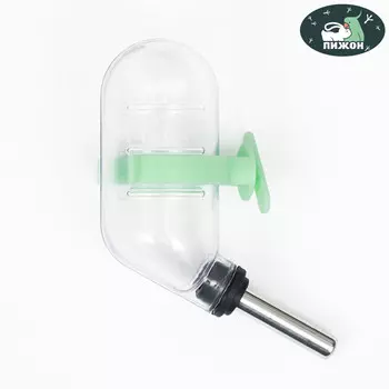 Поилка для грызунов с металлическим носиком 60 мл, 124 см, прозрачная с зеленым крепление