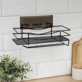 Полка на липучке доляна, с держателем для полотенец, 30×13×10 см, цвет чёрный