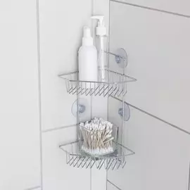 Полка угловая 2-х ярусная доляна, 6 присосок, 29×15×20 см