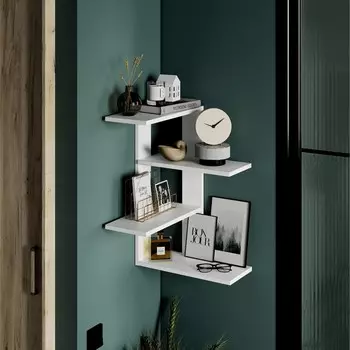 Полка ларго 014, угловая, настенная, навесная, 400х400х610, белый