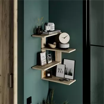 Полка ларго 014, угловая, настенная, навесная, 400х400х610, дуб крафт серый