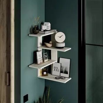 Полка ларго 014, угловая, настенная, навесная, 400х400х610, дуб крафт белый