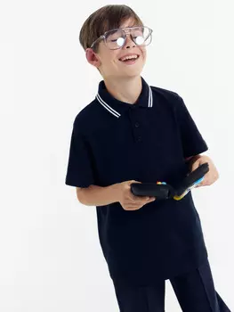 Поло для мальчиков черное с контрастным воротничком