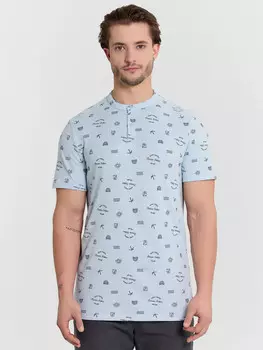 Поло мужское голубое с принтом