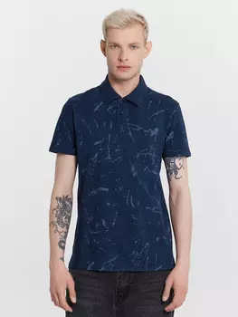 Поло мужское синее с принтом