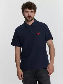 Поло мужское синее с вышивкой на груди