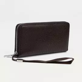 Портмоне на молнии, с ручкой, цвет коричневый