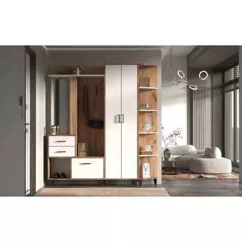 Прихожая белла №3, 1960х360х2172, крафт золотой/белый