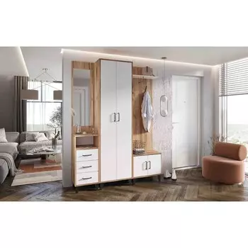 Прихожая белла №5, 1600х360х2172, крафт золотой/белый