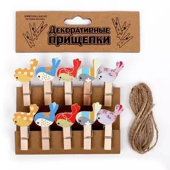Прищепки декоративные с веревкой для подвеса