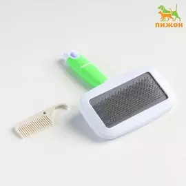 Пуходерка без капель с нескользящей ручкой, в комплекте с щеточкой, 7 х 14 см, бело-зелёная 743797