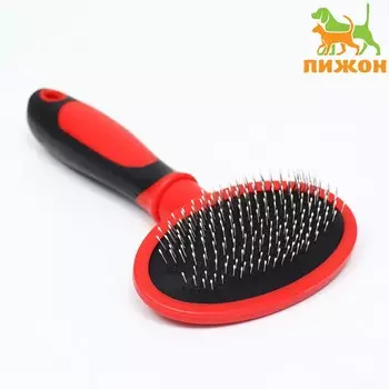 Пуходерка пластиковая мягкая с закругленными зубьями, средняя, 9.516 см, красная