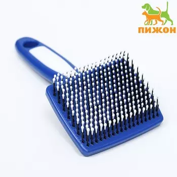 Пуходерка пластиковая мягкая с закругленными зубьями, малая, 613.5 см, бело-синяя