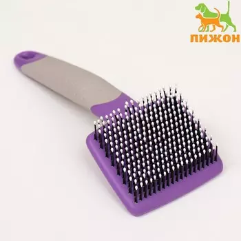 Пуходерка с прорезиненной ручкой, закругленные зубья, малая, 6.514.5 см, фиолетовая