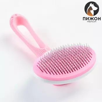 Пуходерка с самоочисткой пижон premium округлая, с каплями, облегченная,1019 см, розовая