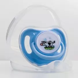 Пустышка от 6 мес., ортодонт., с колпачком, контейнер, цвет голубой/зеленый