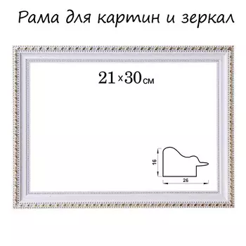 Рама для картин (зеркал) 21 х 30 х 2,6 см, пластиковая, calligrata 6429, бело-золотая