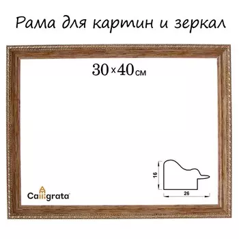 Рама для картин (зеркал) 30 х 40 х 2,6 см, пластиковая, calligrata 6429, дерево с золотом