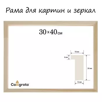 Рама для картин (зеркал) 30 х 40 см, профиль 18 х 36 мм, liam, неокрашенное дерево (подходит для декорирования)