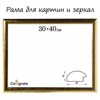 Рама для картин (зеркал) 30 х 40 х 2,7 см, пластиковая, calligrata 6472, золотая