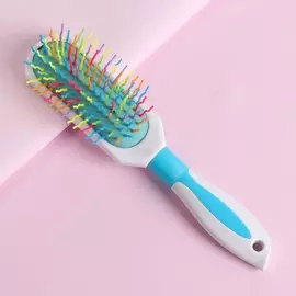 Расчёска массажная, 6 × 23,5 см, цвет белый/голубой