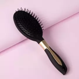 Расческа массажная, прорезиненная ручка, 8 24 см, цвет черный/золотистый