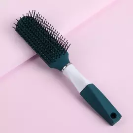 Расческа массажная, прорезиненная ручка, 423(±1) см, зеленая, белая