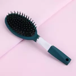 Расческа массажная, прорезиненная ручка, 725(±1) см, зеленая, белая