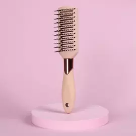 Расчёска массажная, вентилируемая, прорезиненная ручка, 4,3 × 22,5 см, цвет бежевый/золотистый
