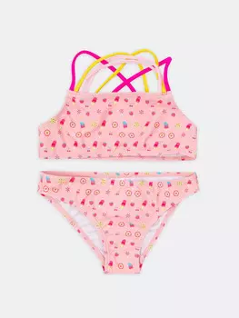 Раздельный купальник на тонких бретелях в розовом цвете для девочек