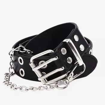 Ремень детский, ширина 3 см, пряжка металл, люверсы, цвет черный