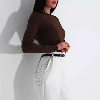 Ремень женский, пряжка металл, с цепями, цвет черный