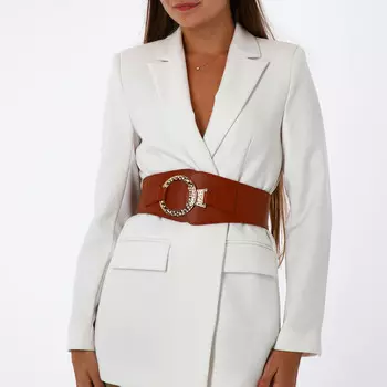 Ремень-резинка женский широкий, 8010 см, пряжка металл, золотистая, рыжий